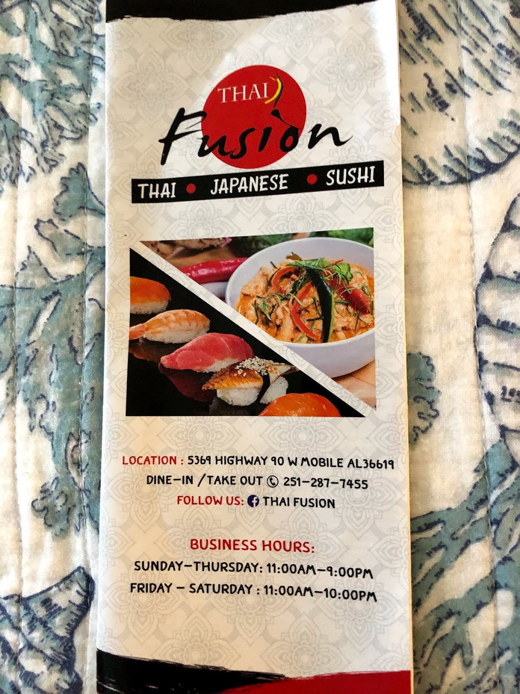 Thai Fusion | restaurant | 5369 US-90, Mobile, AL 36619, USA | 2512877455 OR +1 251-287-7455