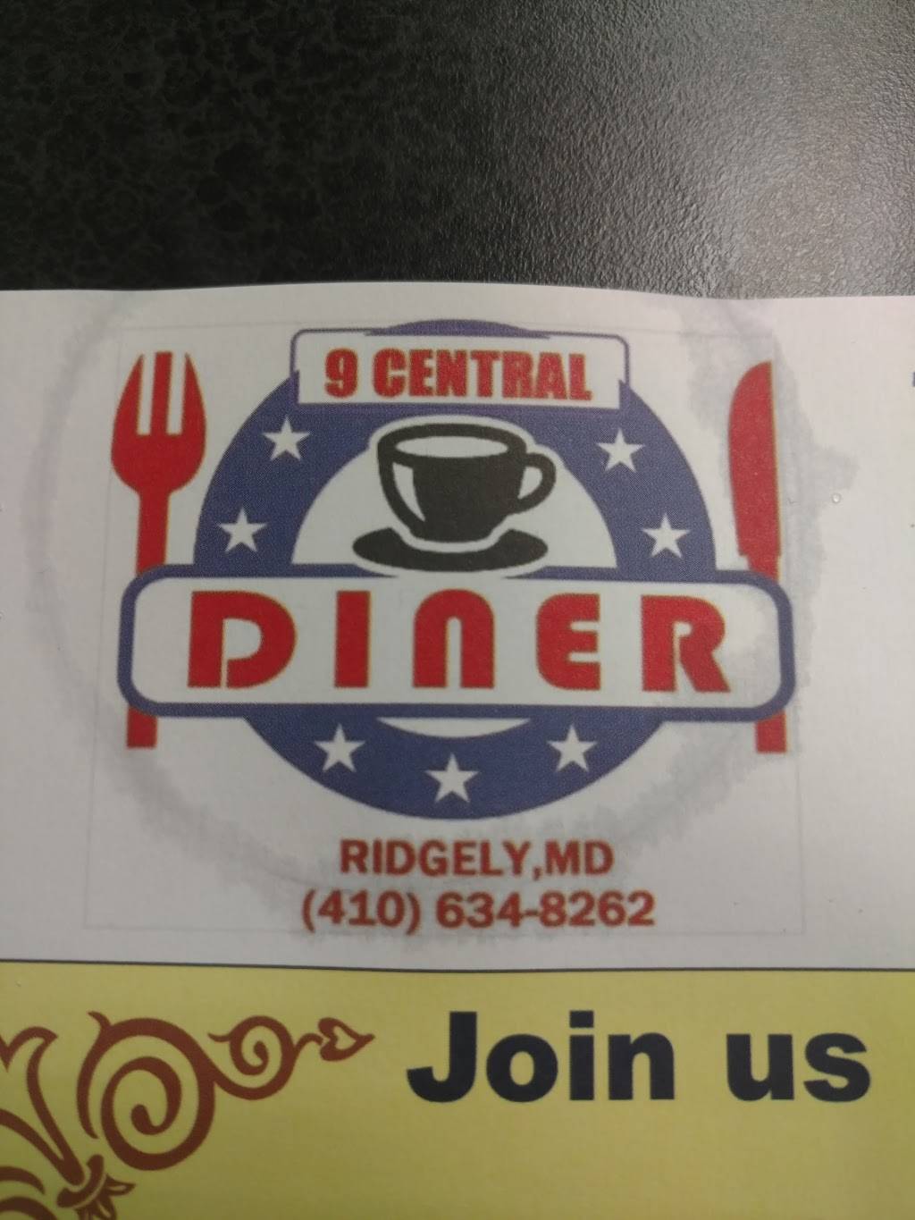 9 Central Diner | restaurant | 9 N Central Ave, Ridgely, MD 21660, USA | 4106348262 OR +1 410-634-8262