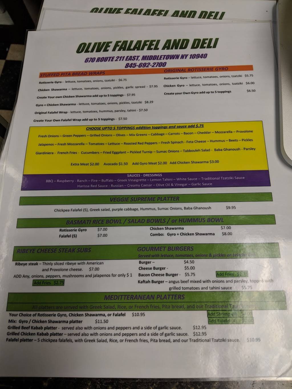 Olive Falafel and Deli | restaurant | 670 NY-211, Middletown, NY 10941, USA | 8456922700 OR +1 845-692-2700