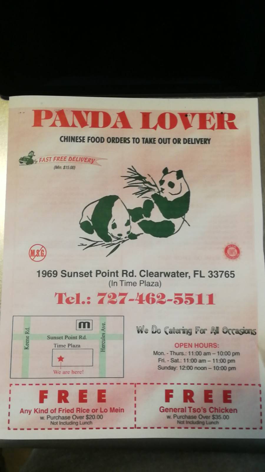 Panda Lover | restaurant | 1969 Sunset Point Rd # 4, Clearwater, FL 33765, USA | 7274625511 OR +1 727-462-5511