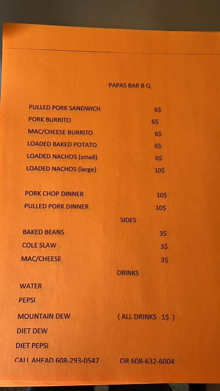 Papas Bar B Q | restaurant | 741 S Main St, Viroqua, WI 54665, USA | 6082930547 OR +1 608-293-0547