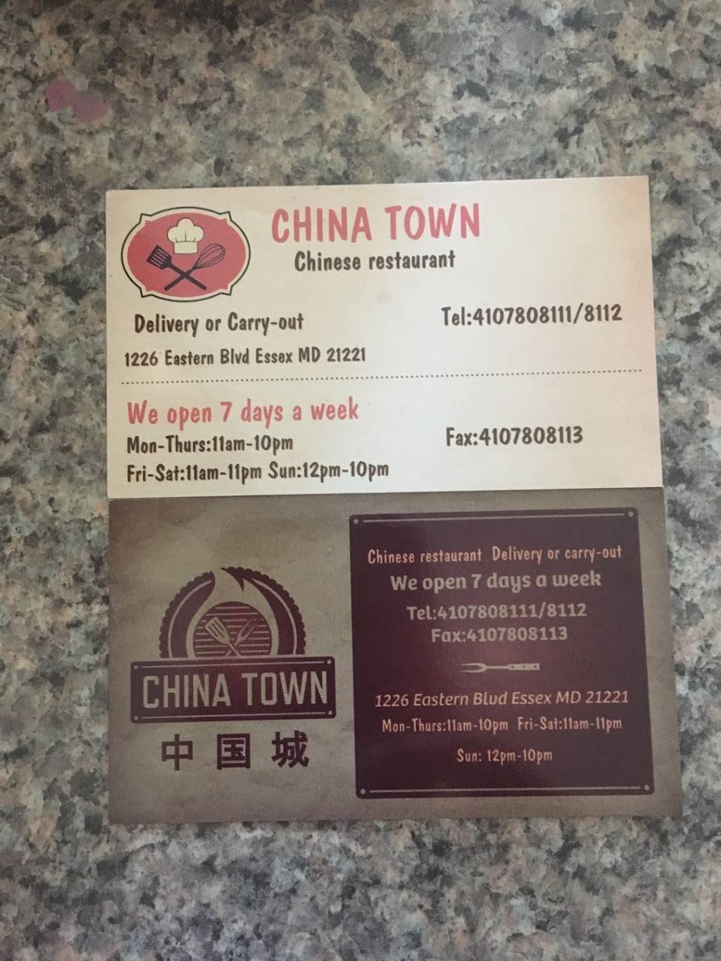 China Town | restaurant | 1226 Eastern Blvd, Essex, MD 21221, USA | 4107808111 OR +1 410-780-8111