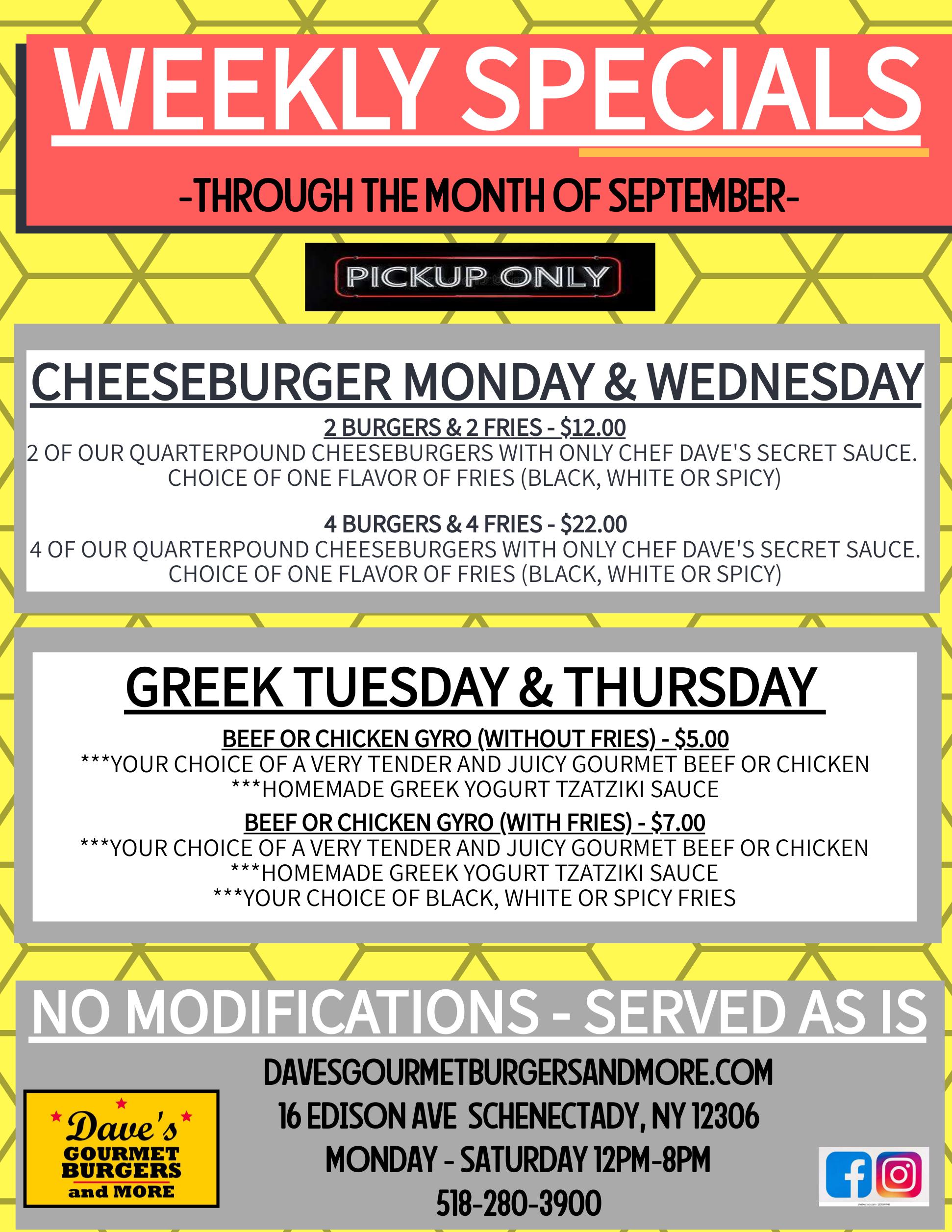 Daves Gourmet Burgers and More | restaurant | 16 Edison Ave, Schenectady, NY 12305, United States | 5182803900 OR +1 518-280-3900