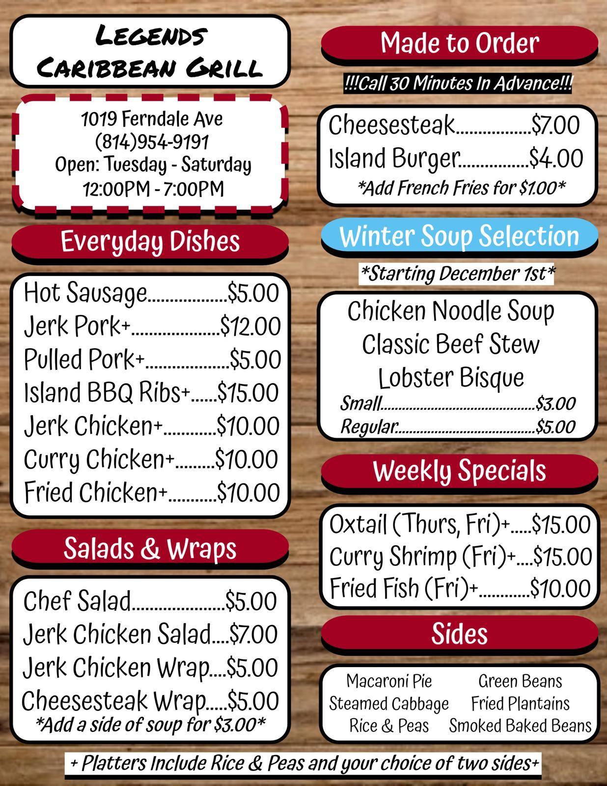 Legends Caribbean Grill | restaurant | 712 Chestnut St, Johnstown, PA 15906, USA | 8149549191 OR +1 814-954-9191