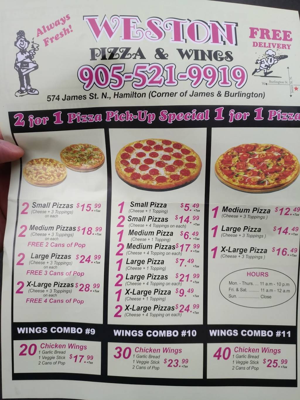 Weston Pizza And Wings | restaurant | 574 James St N, Hamilton, ON L8L 1J7, Canada | 9055219919 OR +1 905-521-9919