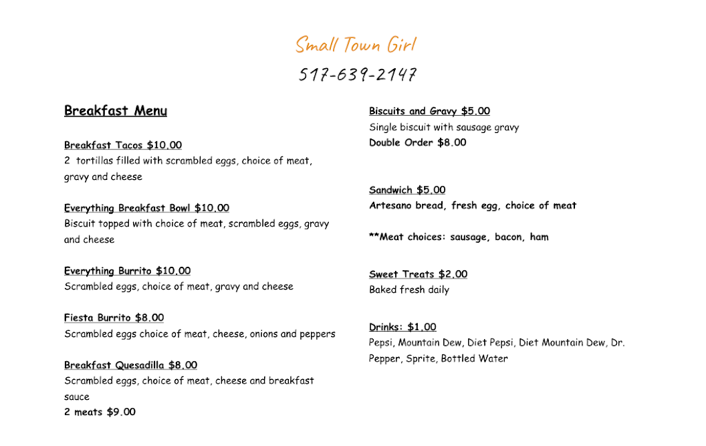 Small town girl | restaurant | 44 W Chicago St, Quincy, MI 49082, USA | 5176392147 OR +1 517-639-2147