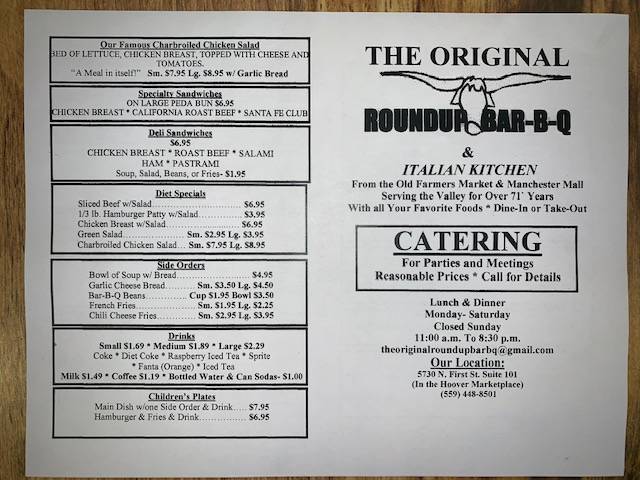 Roundup Bar-B-Q | restaurant | 5730 N First St # 101, Fresno, CA 93710, USA | 5594488501 OR +1 559-448-8501