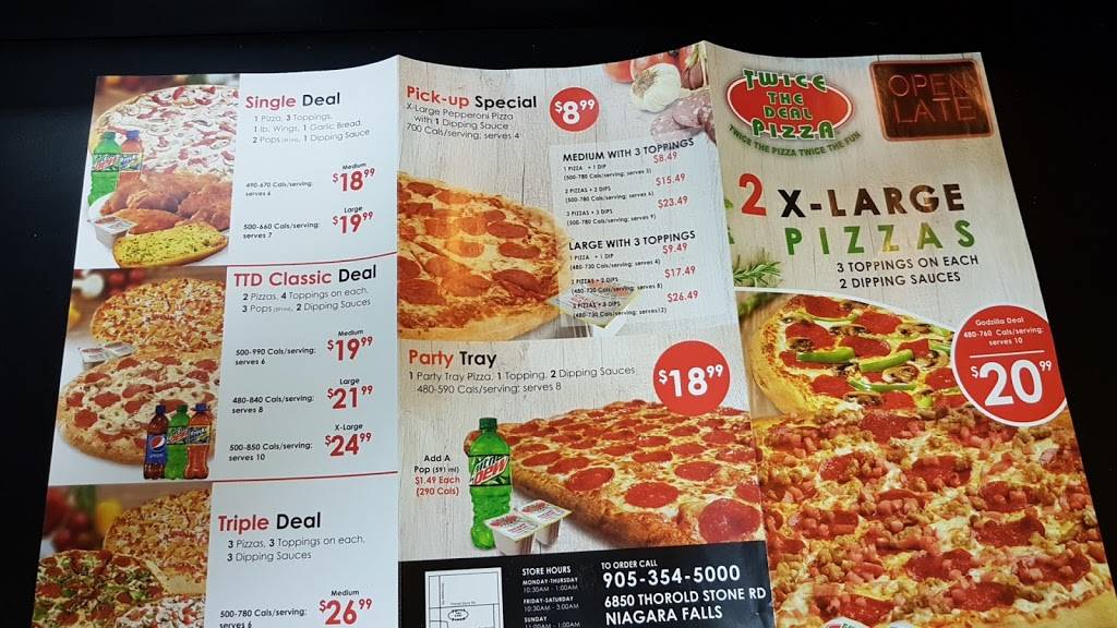 Twice The Deal Pizza | restaurant | 6850 Thorold Stone Rd, Niagara Falls, ON L2J 1B4, Canada | 9053545000 OR +1 905-354-5000