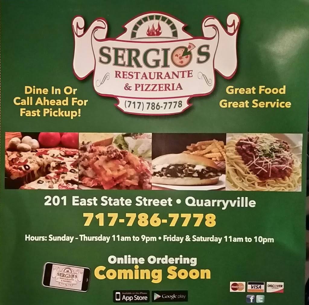 Sergios Restaurante &Pizzeria | restaurant | 201 E State St, Quarryville, PA 17566, USA | 7177867778 OR +1 717-786-7778