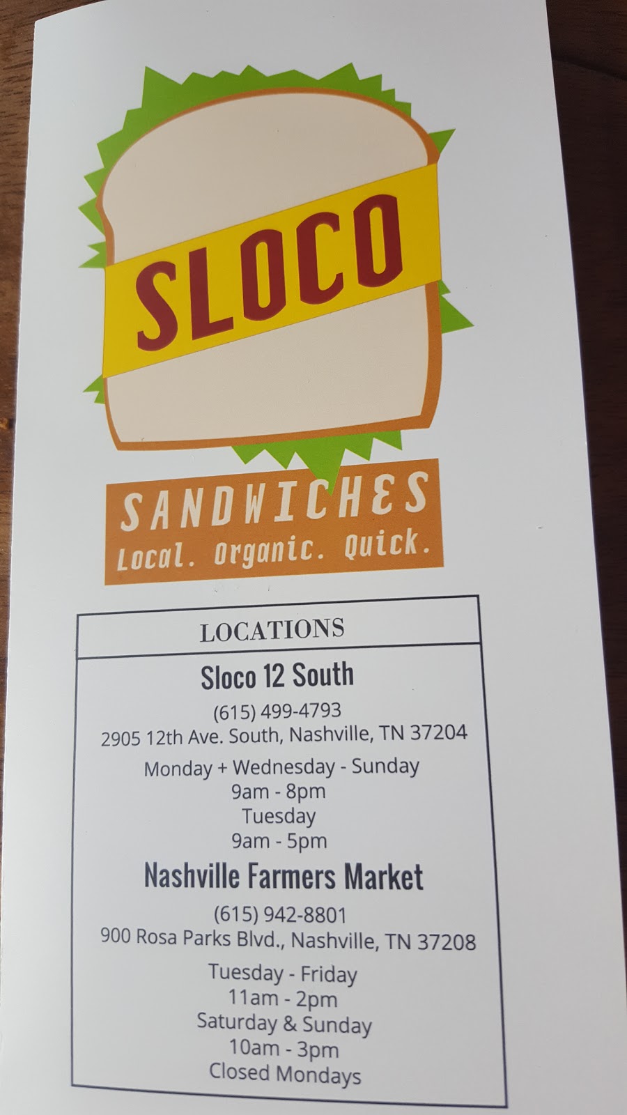 Sloco | meal takeaway | 2905 12th Ave S, Nashville, TN 37212, USA | 6154994793 OR +1 615-499-4793