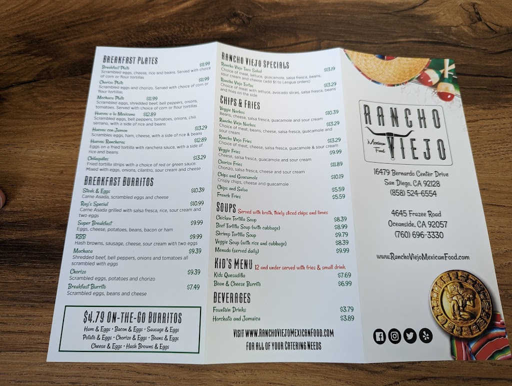 Rancho Viejo Mexican Food | restaurant | 4645 Frazee Rd unit h, Oceanside, CA 92057, USA | 7606963330 OR +1 760-696-3330