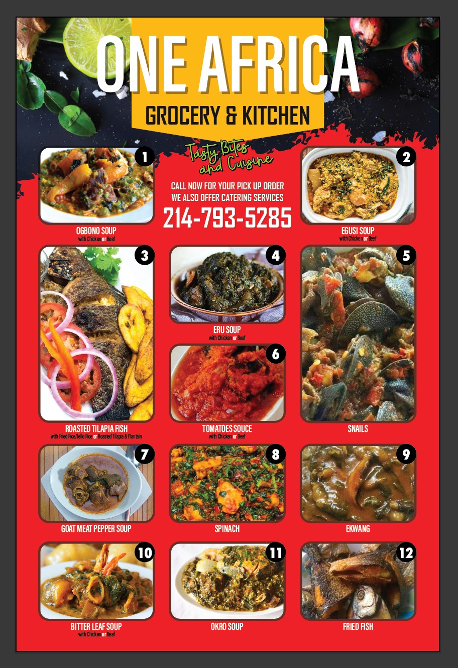 One Africa Grocery And Kitchen | restaurant | 9790 Forest Ln, Dallas, TX 75243, USA | 2147935285 OR +1 214-793-5285