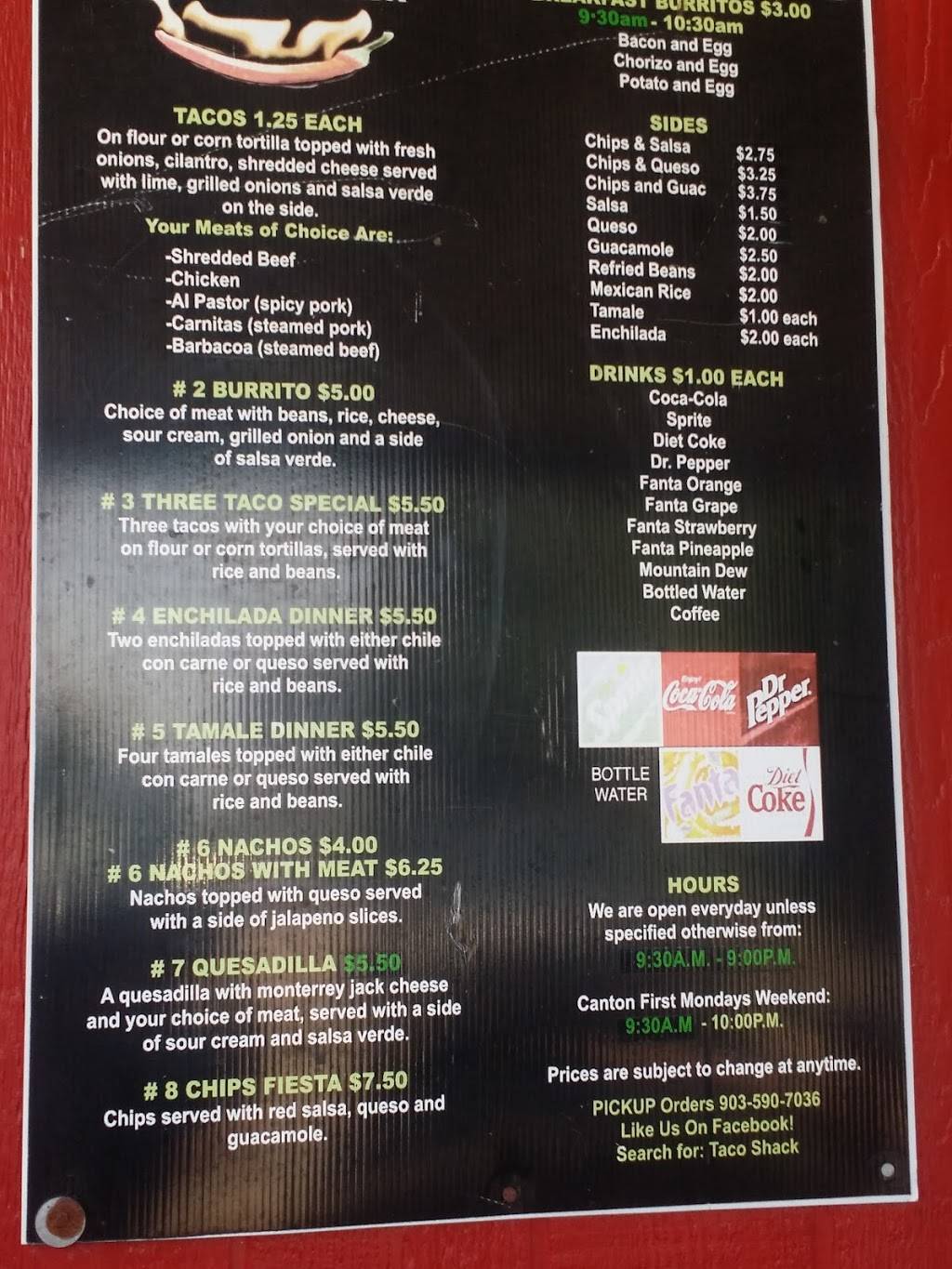 Street Taco Shack | restaurant | 1860 N Trade Days Blvd, Canton, TX 75103, USA | 9032875029 OR +1 903-287-5029