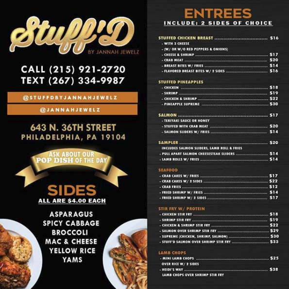 StuffD by Jannah Jewelz | restaurant | 643 N 36th St, Philadelphia, PA 19104, USA | 2159212720 OR +1 215-921-2720