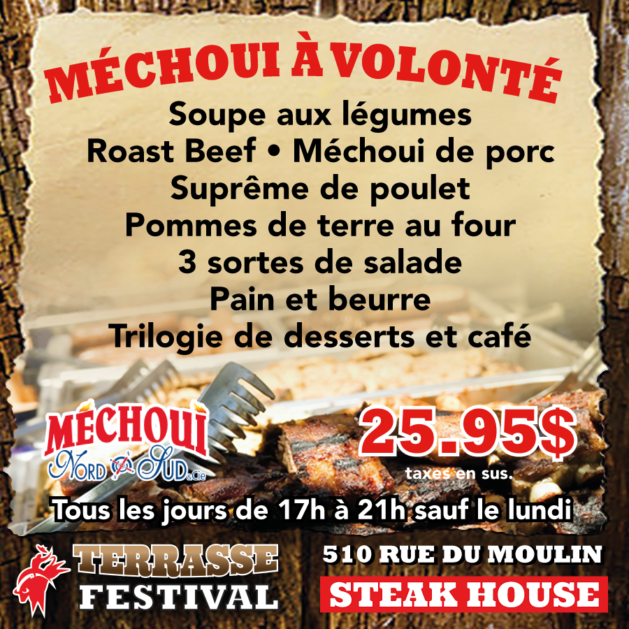 Terrasse du Festival Western | restaurant | 510 du, Rue du Moulin, Saint-Tite, QC G0X 3H0, Canada | 8196929250 OR +1 819-692-9250