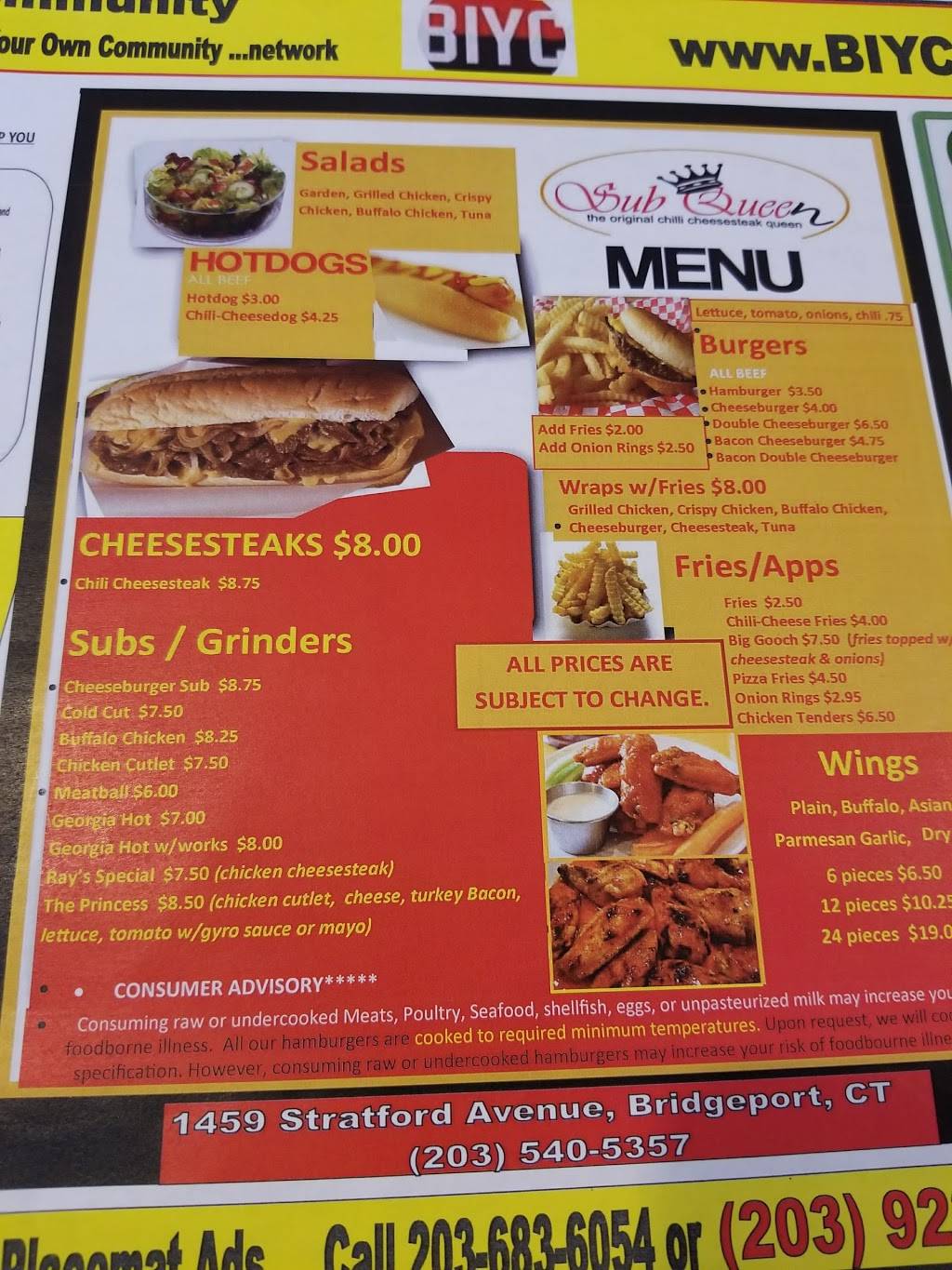 Sub Queen | restaurant | 1459 Stratford Ave, Bridgeport, CT 06607, USA | 2035405357 OR +1 203-540-5357