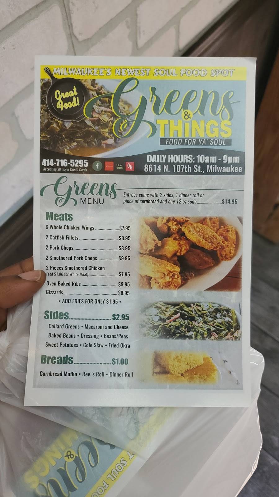Greens & Things soul food | restaurant | 8614 N 107th St, Milwaukee, WI 53224, USA | 4147165295 OR +1 414-716-5295