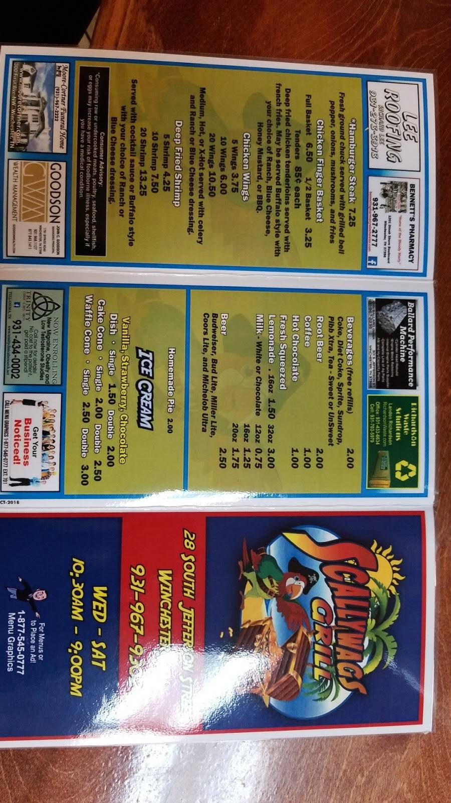 Scallywags Uptown Grill | restaurant | 28 S Jefferson St, Winchester, TN 37398, USA | 9319679302 OR +1 931-967-9302