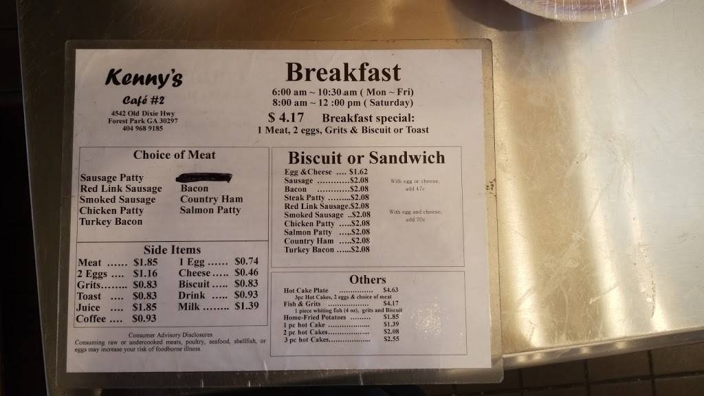 Kennys Cafe | restaurant | 4542 Old Dixie Rd, Forest Park, GA 30297, USA | 4049689185 OR +1 404-968-9185