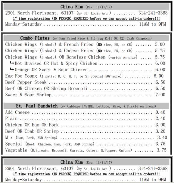 China Kim Chinese Restaurant | restaurant | 2901 N Florissant Ave, St. Louis, MO 63107, USA | 3146986742 OR +1 314-698-6742