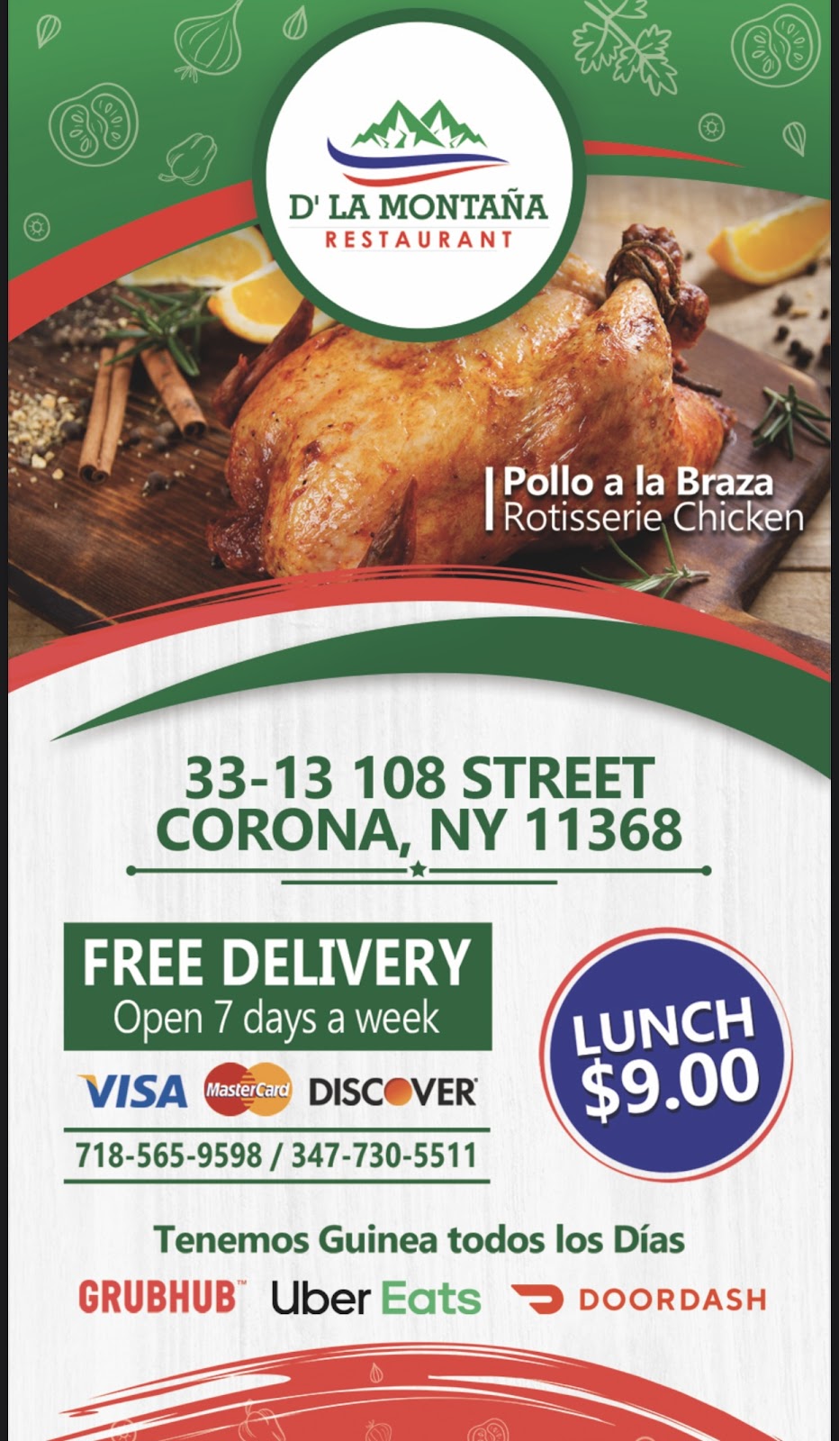 D’ la montana restaurant | restaurant | 33-13 108th St, Queens, NY 11368, USA | 7185659598 OR +1 718-565-9598