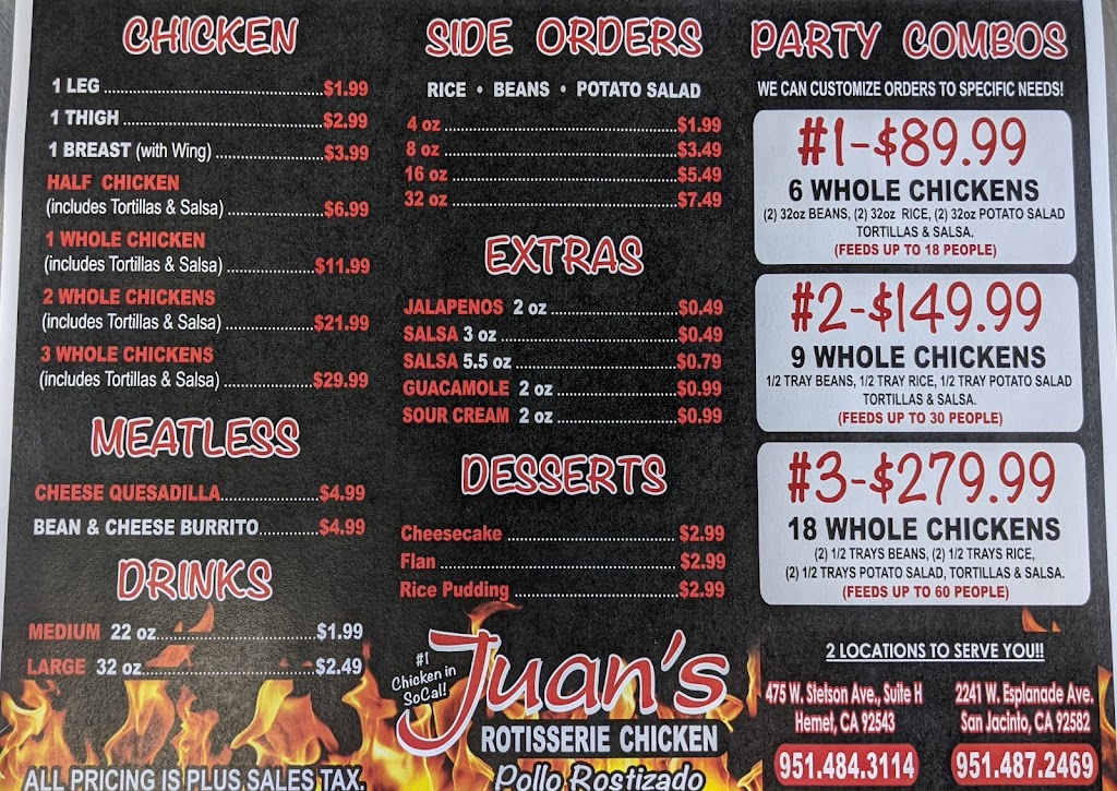 Juans Rotisserie Chicken | restaurant | 475 W Stetson Ave, Hemet, CA 92543, USA | 9514843114 OR +1 951-484-3114