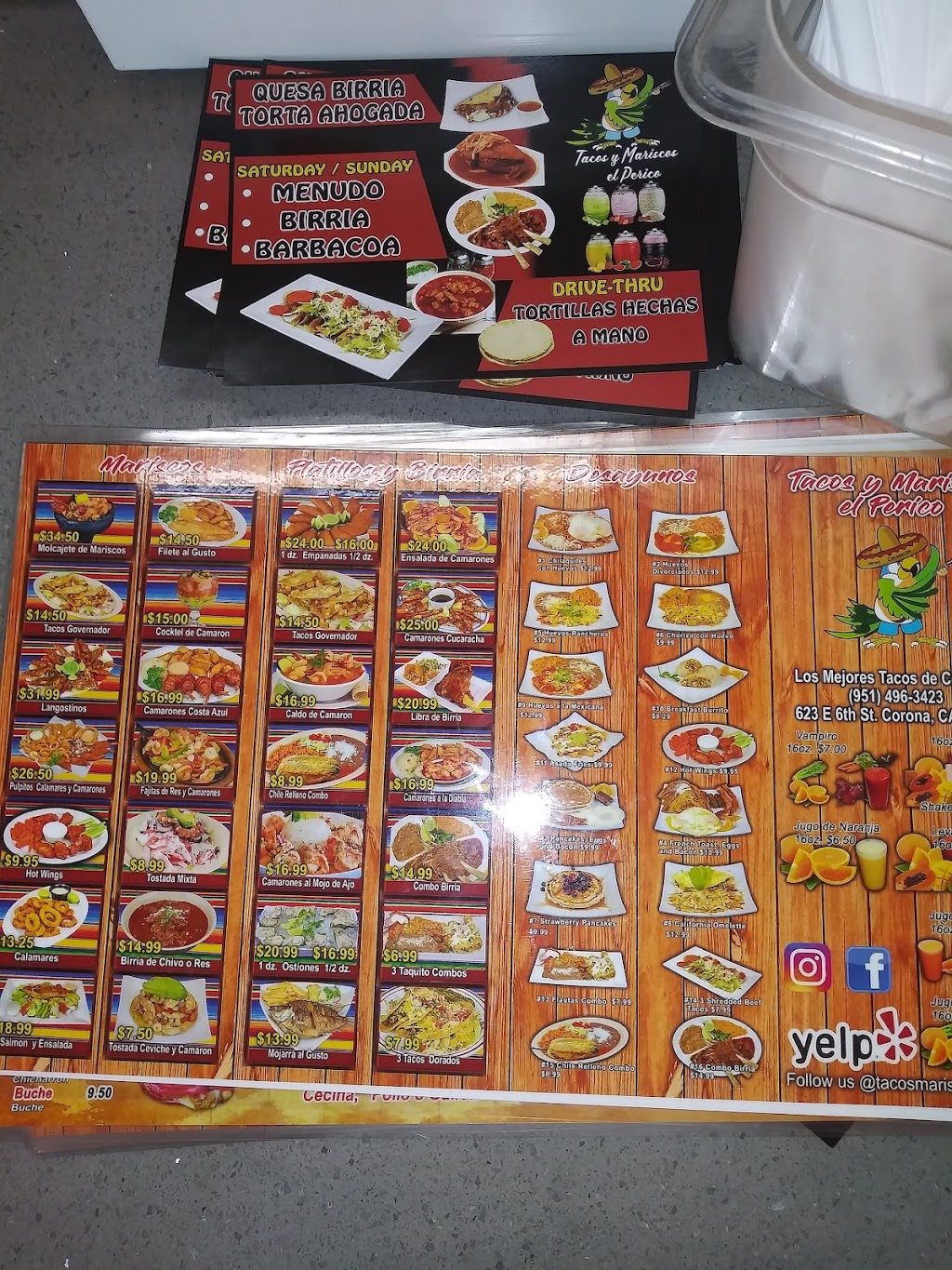 Tacos y Mariscos El Perico | restaurant | 623 E 6th St, Corona, CA 92879, USA | 9514963423 OR +1 951-496-3423