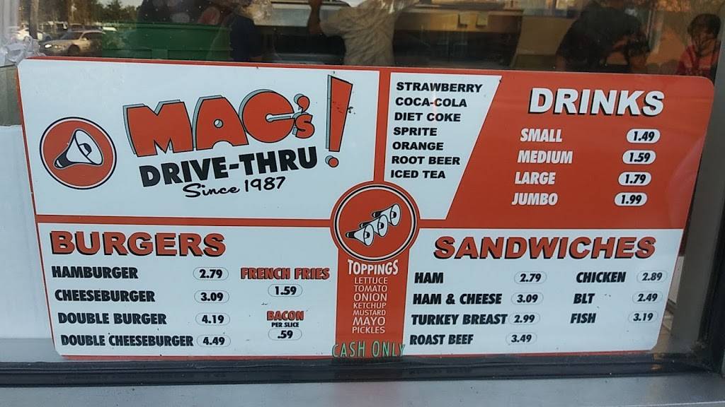 Macs Drive Thru | restaurant | 129 NW 10th Ave, Gainesville, FL 32601, USA | 3523789842 OR +1 352-378-9842
