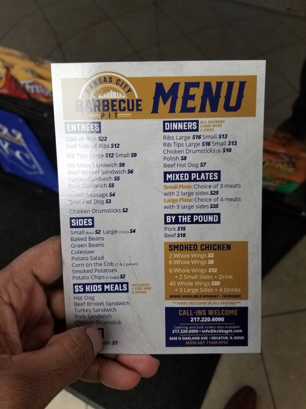 Kansas City Barbeque Pit | restaurant | 2645 N Oakland Ave, Decatur, IL 62526, USA | 2172206090 OR +1 217-220-6090