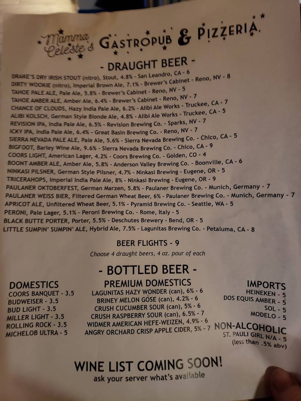 Mamma Celestes Gastropub & Pizzeria | restaurant | 360 Los Altos Pkwy suite 180, Sparks, NV 89436, USA | 7756260200 OR +1 775-626-0200