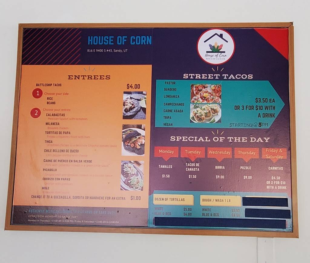 House of Corn Mexican Cuisine | restaurant | 816 E 9400 S, Sandy, UT 84094, USA | 8019309286 OR +1 801-930-9286