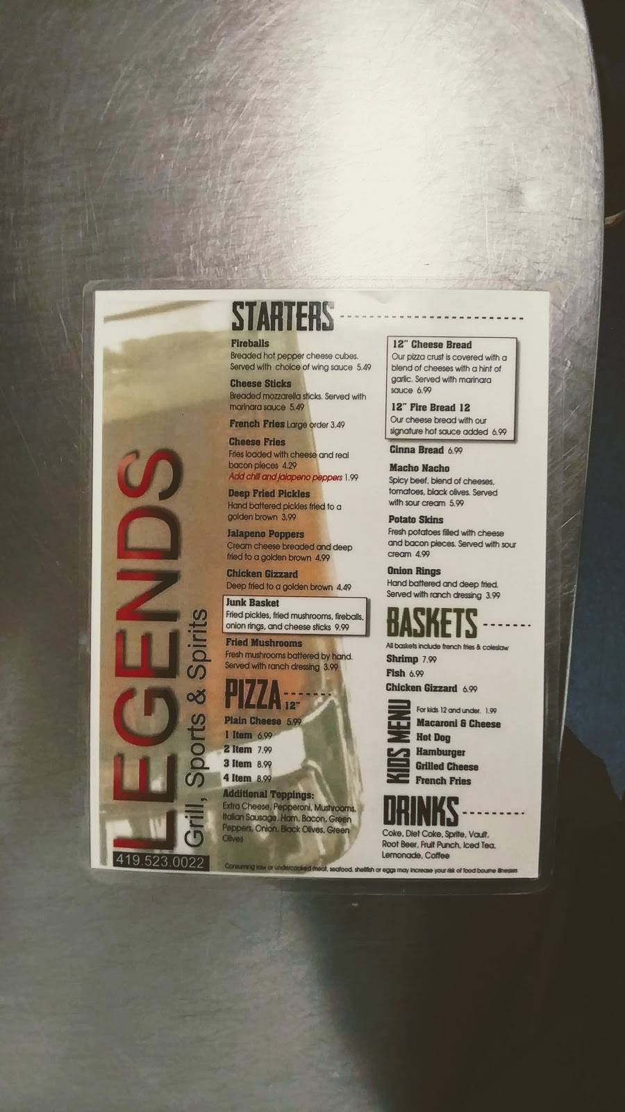 Legends GSS | restaurant | 130 W Main St, Ottawa, OH 45875, USA | 4195230022 OR +1 419-523-0022