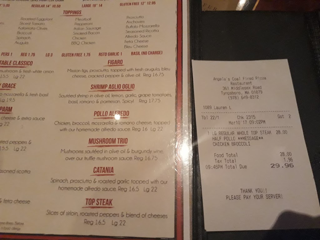 Angelas Coal Fired | restaurant | 361 Middlesex Rd, Tyngsborough, MA 01879, USA | 9786498312 OR +1 978-649-8312