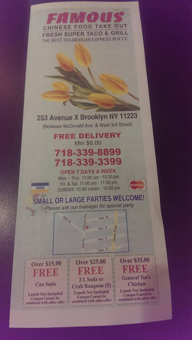 Famous | restaurant | 253 Avenue X, Brooklyn, NY 11223, USA | 7183398899 OR +1 718-339-8899