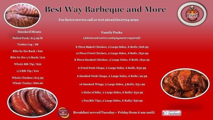 Best Way Barbeque | restaurant | 320 W Government St, Brandon, MS 39042, USA | 6017249092 OR +1 601-724-9092