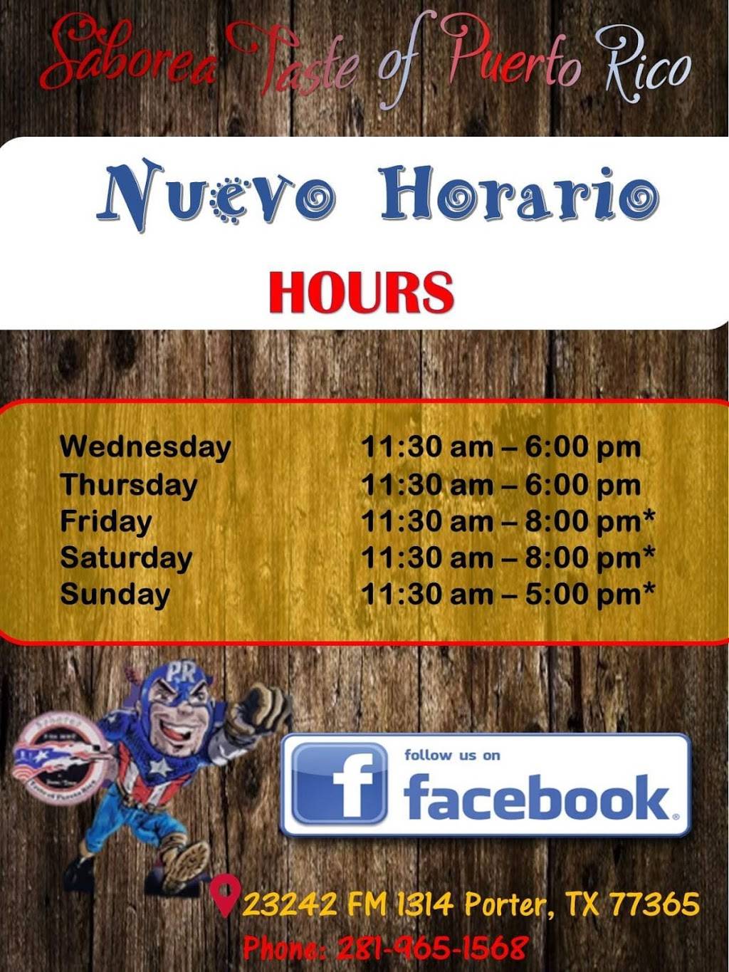 Saborea Taste of Puerto Rico | restaurant | 23242 FM1314, Porter, TX 77365, USA | 2819651568 OR +1 281-965-1568