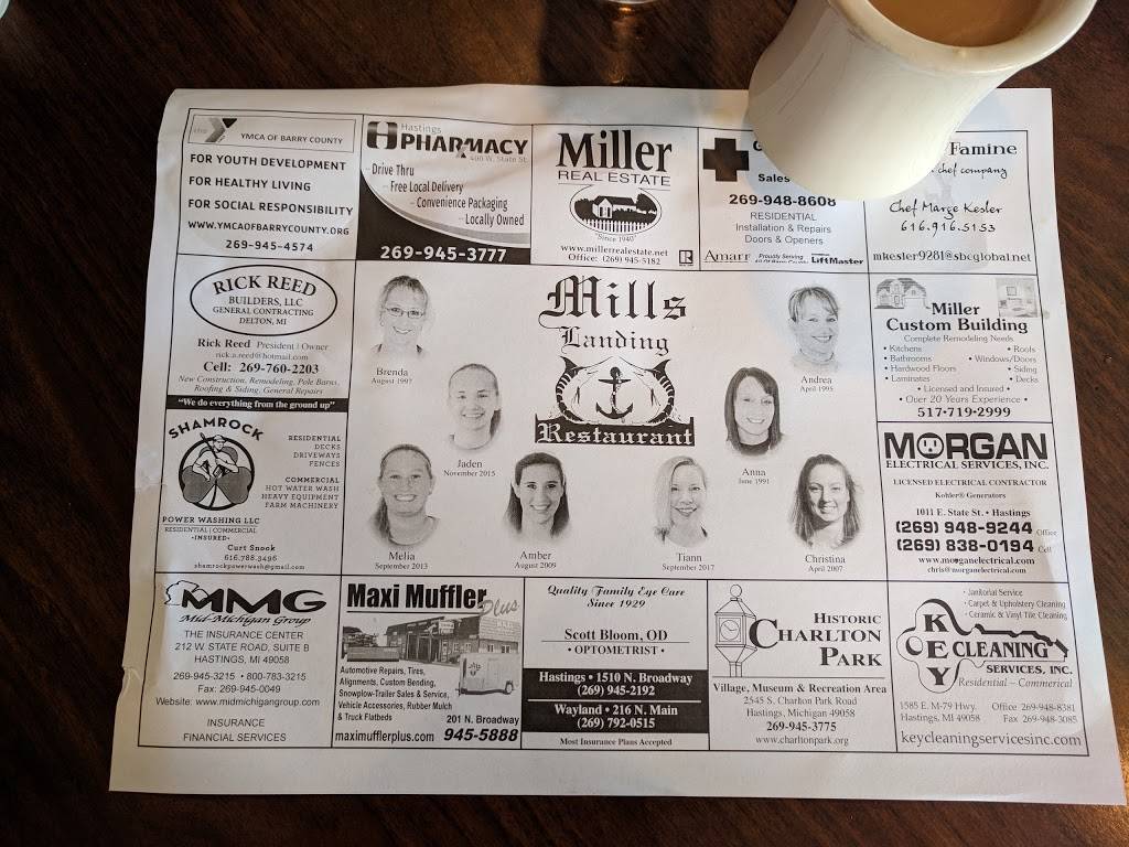 Mills Landing Restaurant | restaurant | 228 N Jefferson St, Hastings, MI 49058, USA | 2699452449 OR +1 269-945-2449