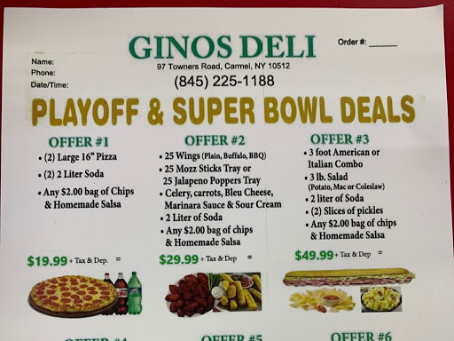 Ginos Deli & Pizza | restaurant | 97 Towners Rd, Carmel Hamlet, NY 10512, USA | 8452251188 OR +1 845-225-1188