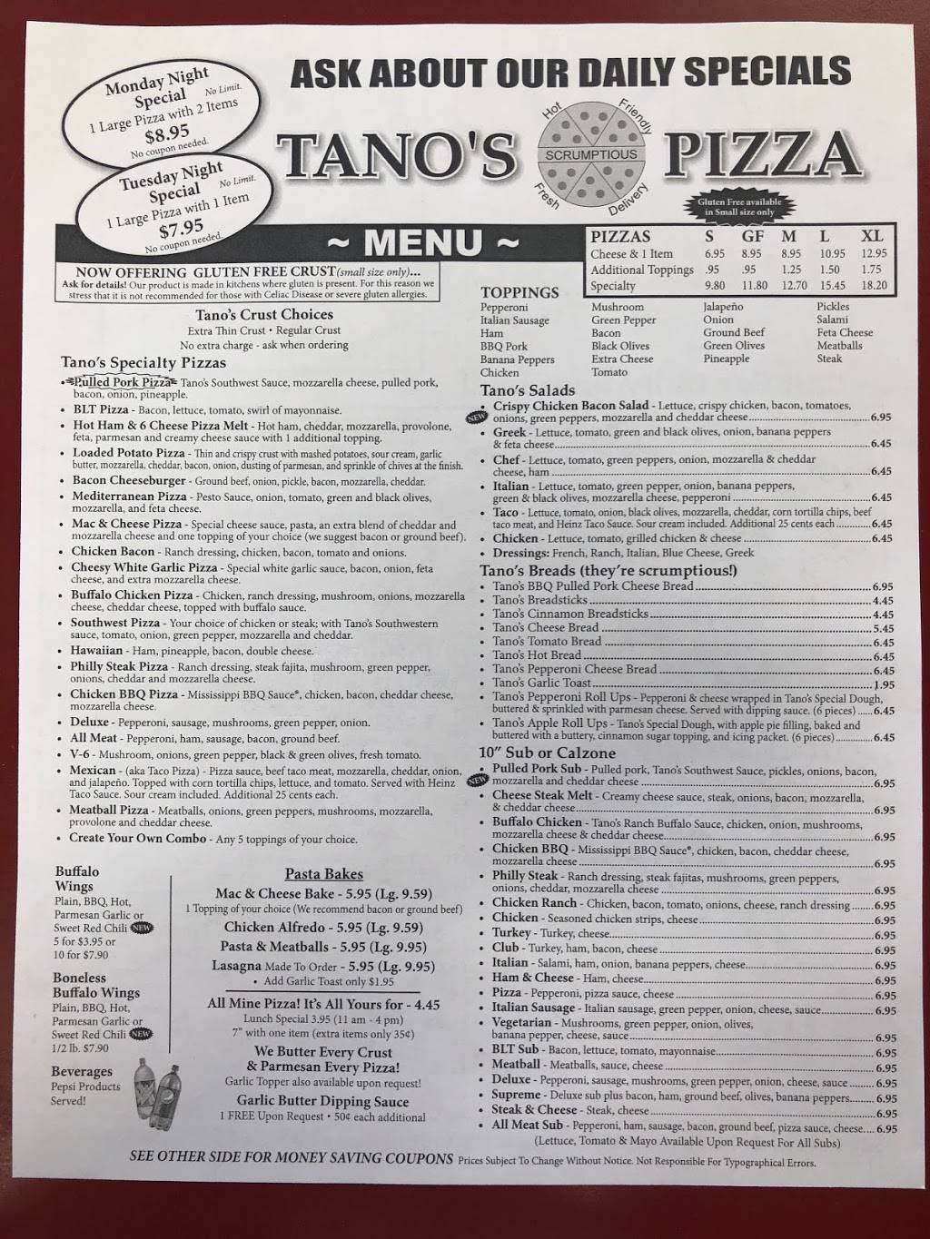 Tanos Pizza Bryan Ohio | restaurant | 1386, 216 S Union St, Bryan, OH 43506, USA | 4196300112 OR +1 419-630-0112
