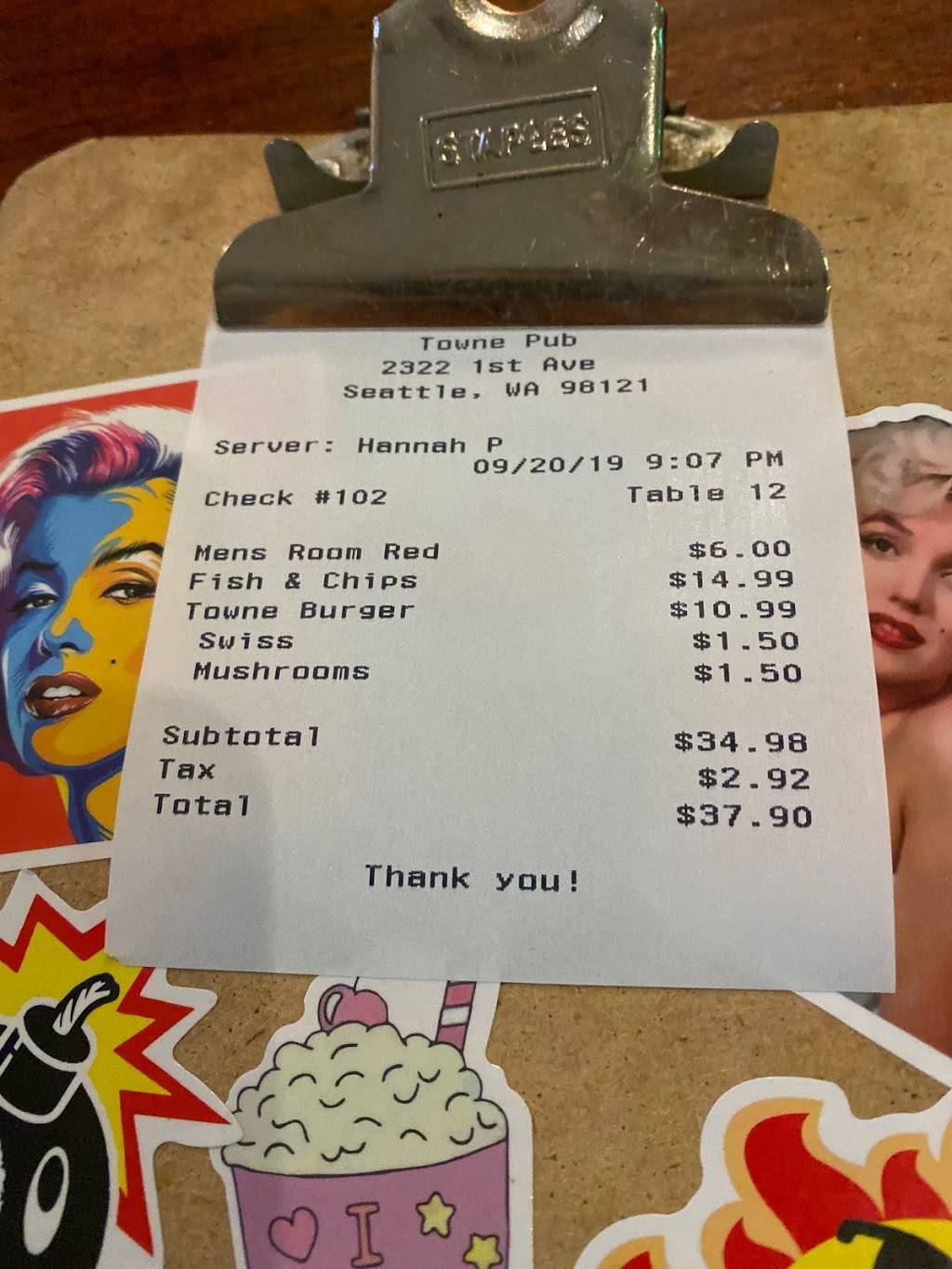 Towne Pub | restaurant | 2322 1st Ave, Seattle, WA 98121, USA | 2064415386 OR +1 206-441-5386