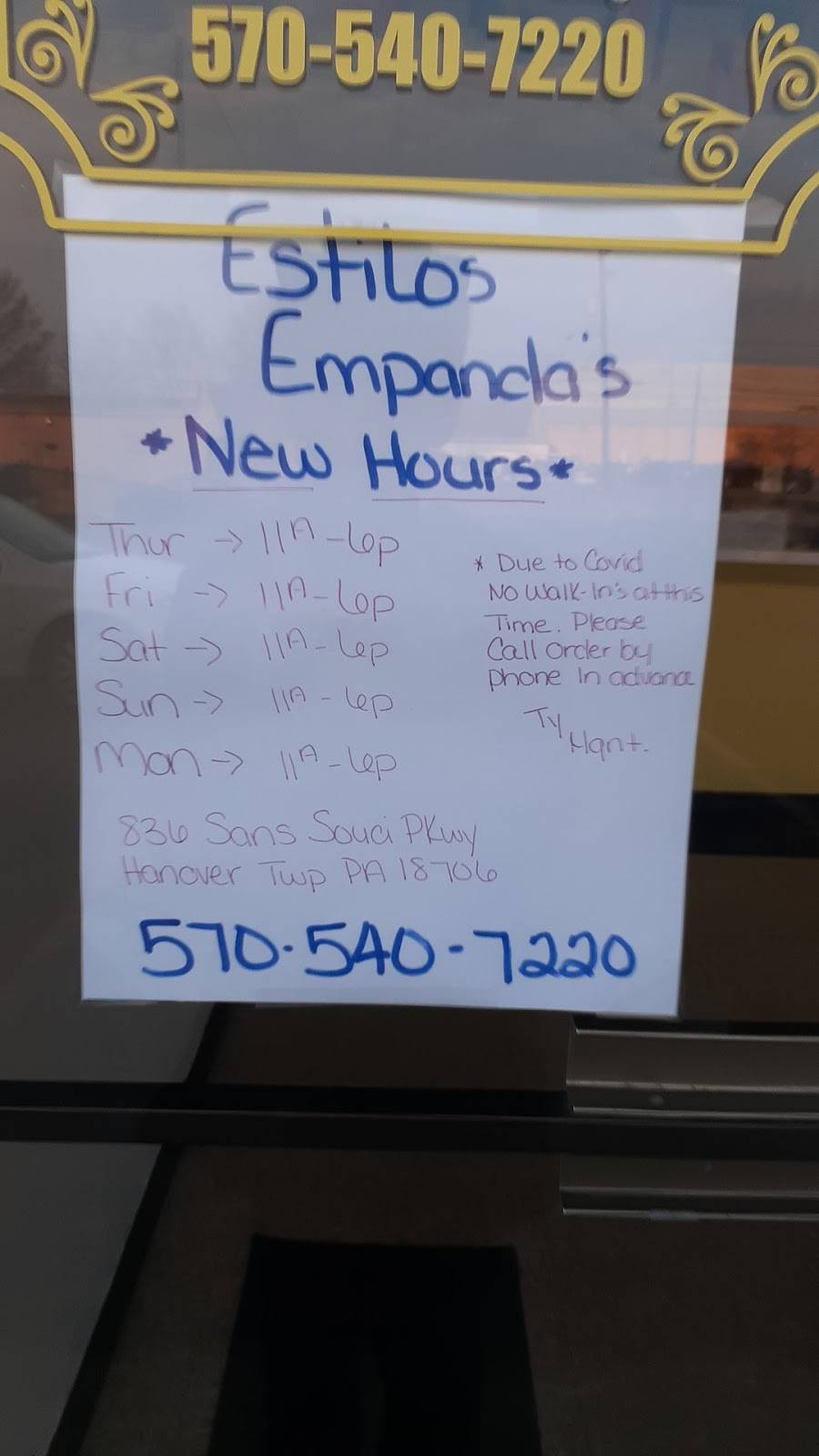Estilos Empanadas | restaurant | 836 Sans Souci Pkwy, Ashley, PA 18706, USA | 5705407220 OR +1 570-540-7220