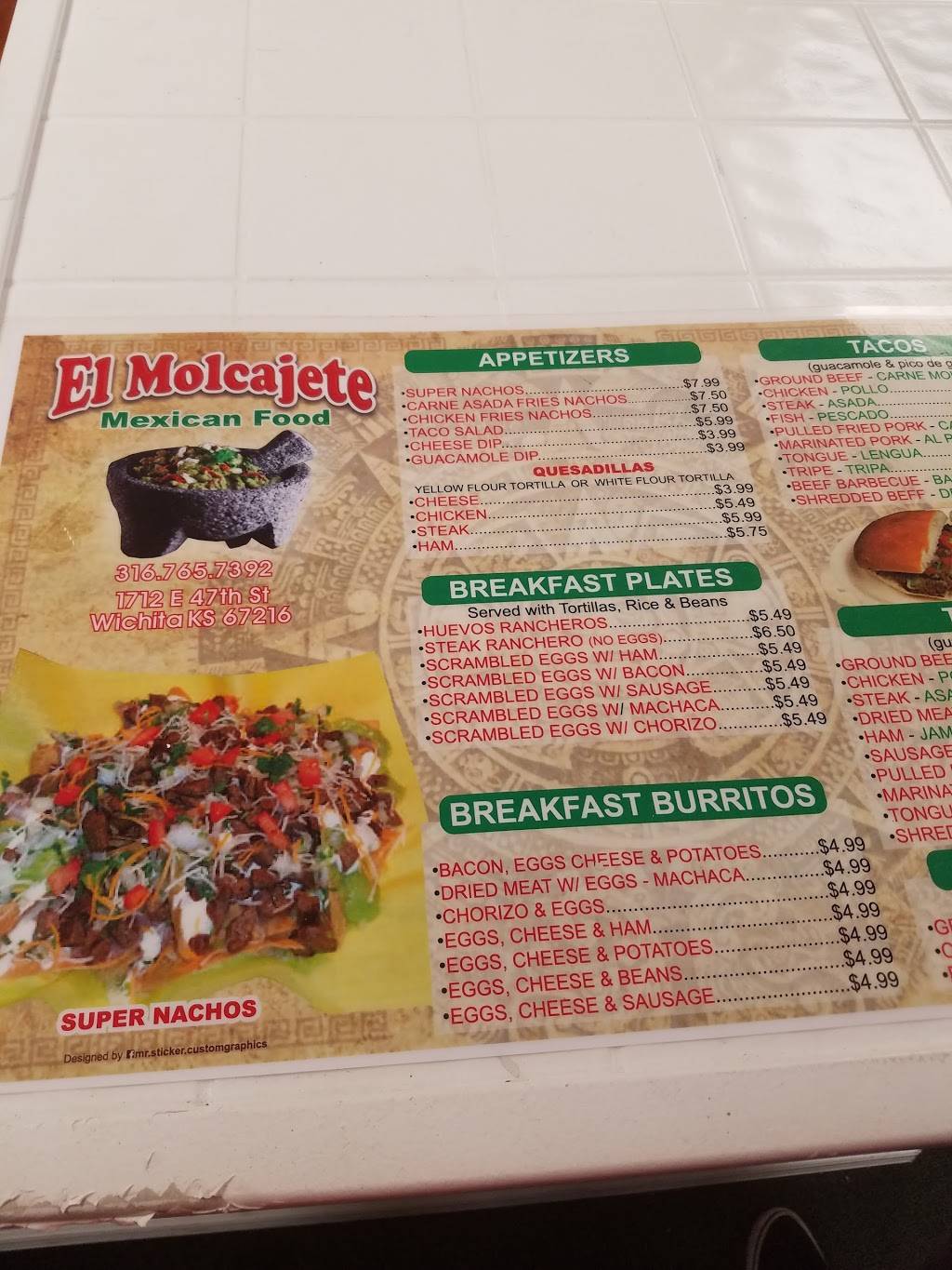 El Molcajete | restaurant | 1712 E 47th St S, Wichita, KS 67216, USA | 3167657392 OR +1 316-765-7392