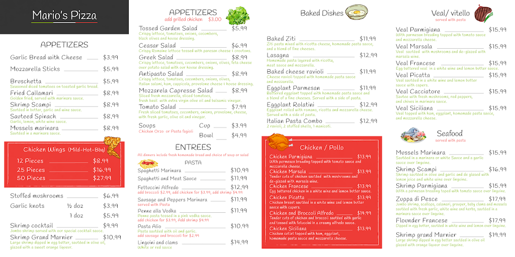 Marios Pizza Italian Restaurant | restaurant | 2829, 1443 S Belcher Rd, Clearwater, FL 33764, USA | 7275351000 OR +1 727-535-1000