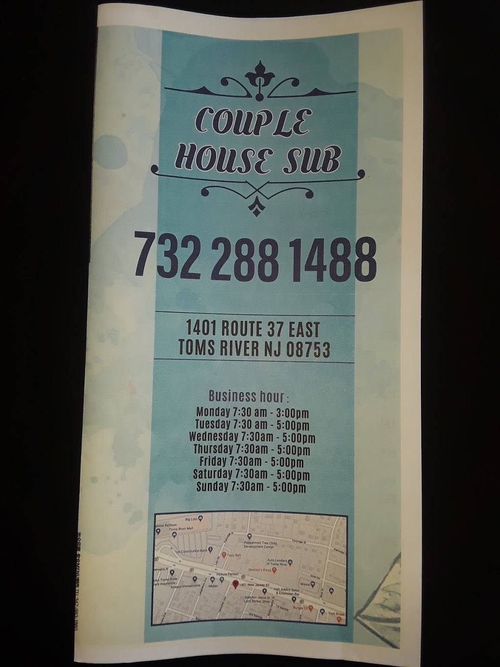Couple House Subs | restaurant | 1401 NJ-37, Toms River, NJ 08753, USA | 7322881488 OR +1 732-288-1488