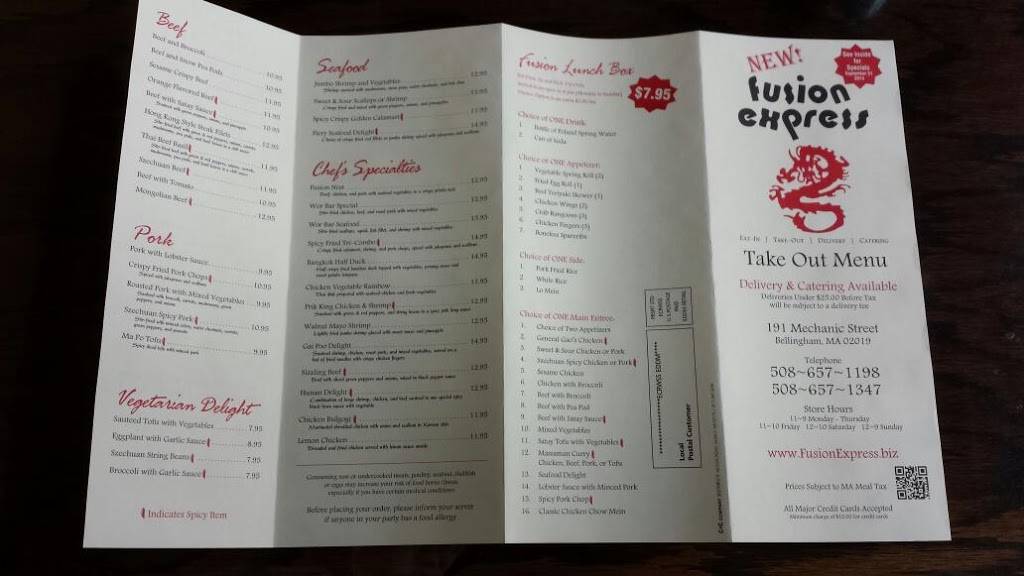 Fusion Express | restaurant | 191 Mechanic St, Bellingham, MA 02019, USA | 5086571198 OR +1 508-657-1198