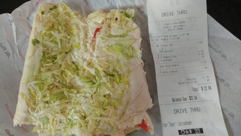 Jimmy Johns Gourmet Sandwiches | meal delivery | 4248 S Dale Mabry Hwy, Tampa, FL 33611, USA | 8135138889 OR +1 813-513-8889