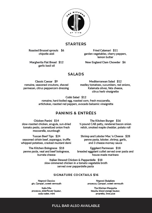 The Kitchen at Vivo | restaurant | 200 Columbus Blvd, Hartford, CT 06103, USA | 8602498000 OR +1 860-249-8000