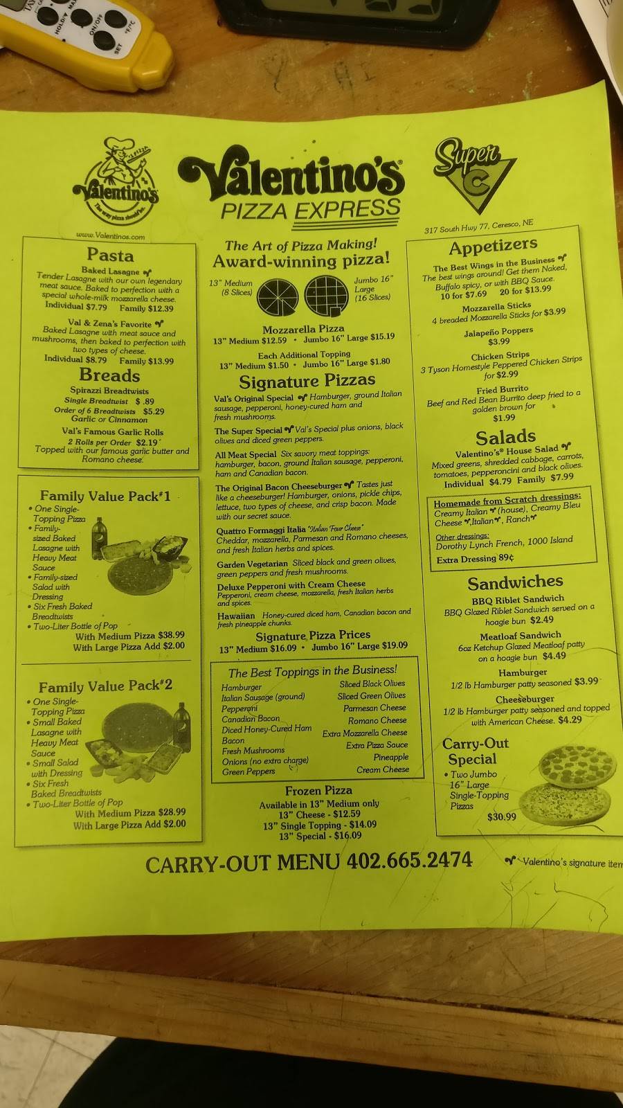 Valentinos | meal takeaway | 317 US-77, Ceresco, NE 68017, USA | 4026652474 OR +1 402-665-2474