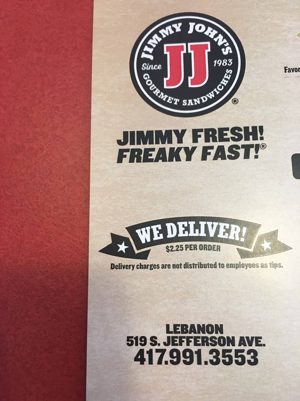 Jimmy Johns | meal delivery | 519 S Jefferson Ave, Lebanon, MO 65536, USA | 4179913553 OR +1 417-991-3553