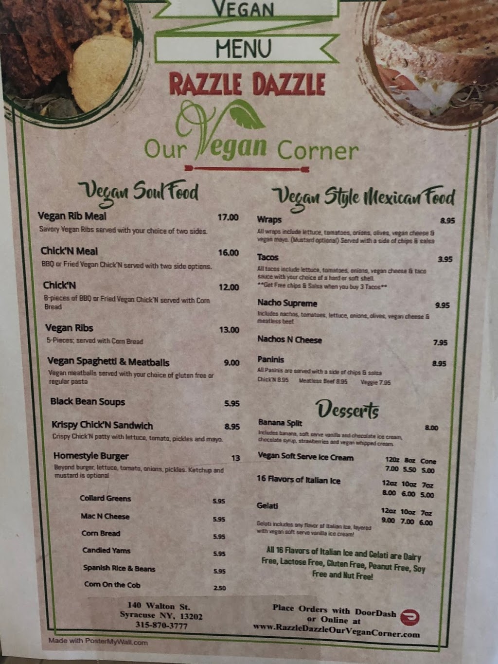 Razzle Dazzle Our Vegan Corner | restaurant | 140 Walton St, Syracuse, NY 13202, USA | 3158703777 OR +1 315-870-3777